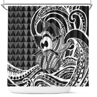 Koa Ikaika Warrior Helmet with Shark Shower Curtain Black Kakau Style LT9 Black - Polynesian Pride