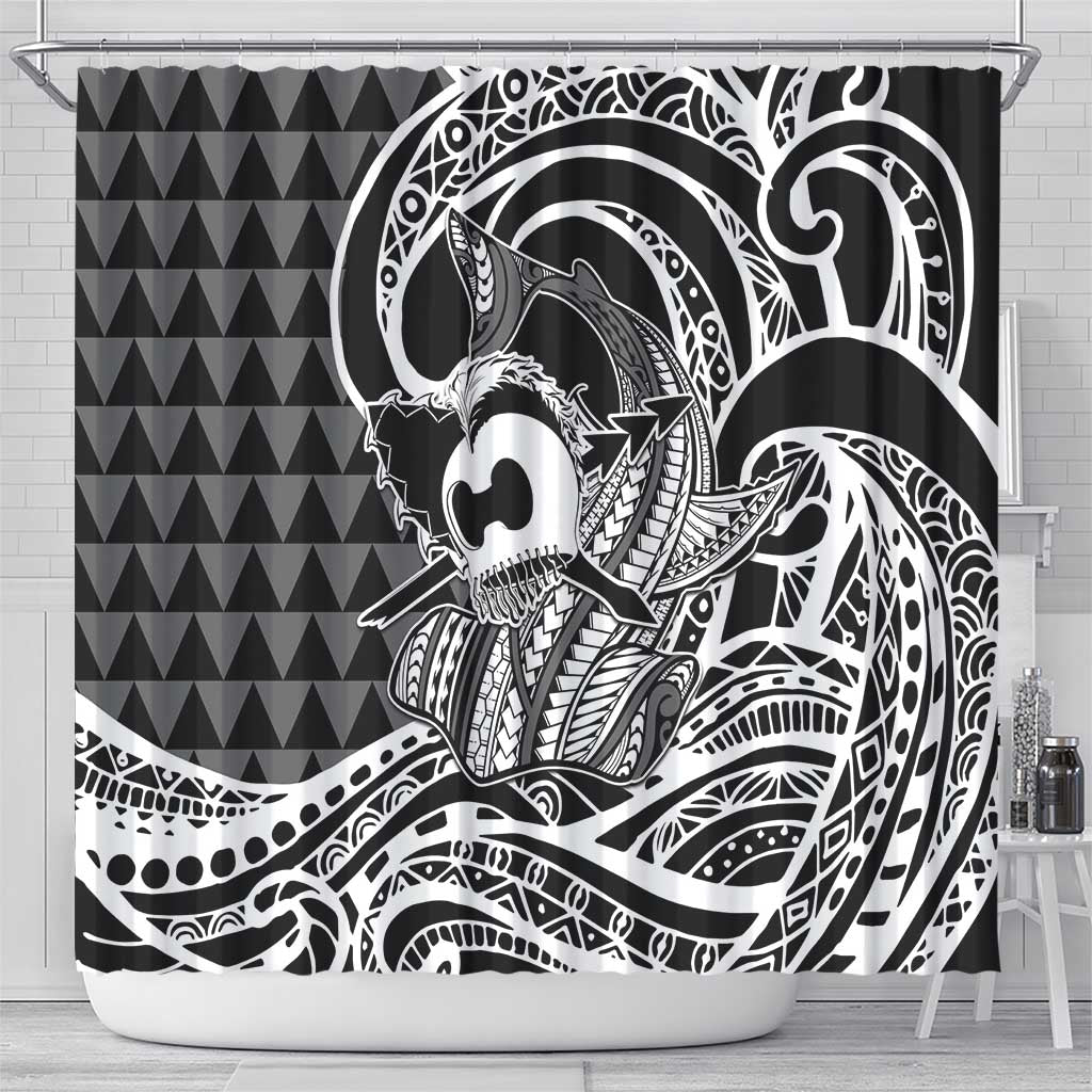 Koa Ikaika Warrior Helmet with Shark Shower Curtain Black Kakau Style LT9 - Polynesian Pride