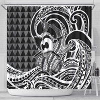 Koa Ikaika Warrior Helmet with Shark Shower Curtain Black Kakau Style LT9 - Polynesian Pride