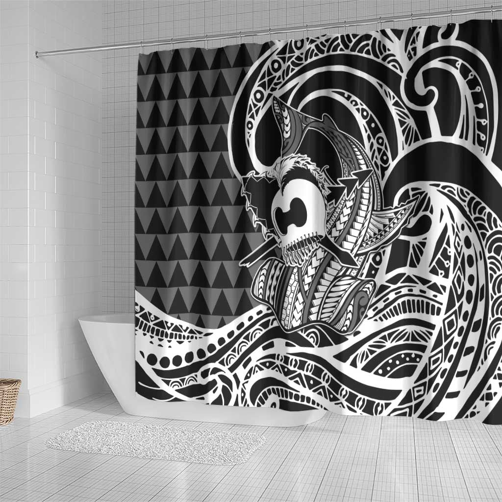 Koa Ikaika Warrior Helmet with Shark Shower Curtain Black Kakau Style LT9 - Polynesian Pride