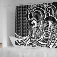 Koa Ikaika Warrior Helmet with Shark Shower Curtain Black Kakau Style LT9 - Polynesian Pride