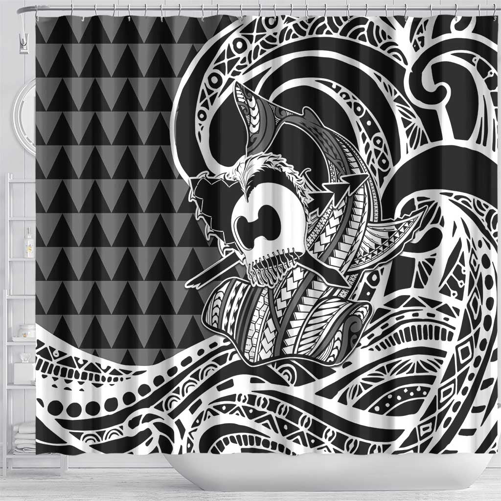 Koa Ikaika Warrior Helmet with Shark Shower Curtain Black Kakau Style LT9 - Polynesian Pride