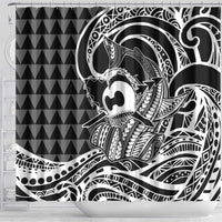 Koa Ikaika Warrior Helmet with Shark Shower Curtain Black Kakau Style LT9 - Polynesian Pride