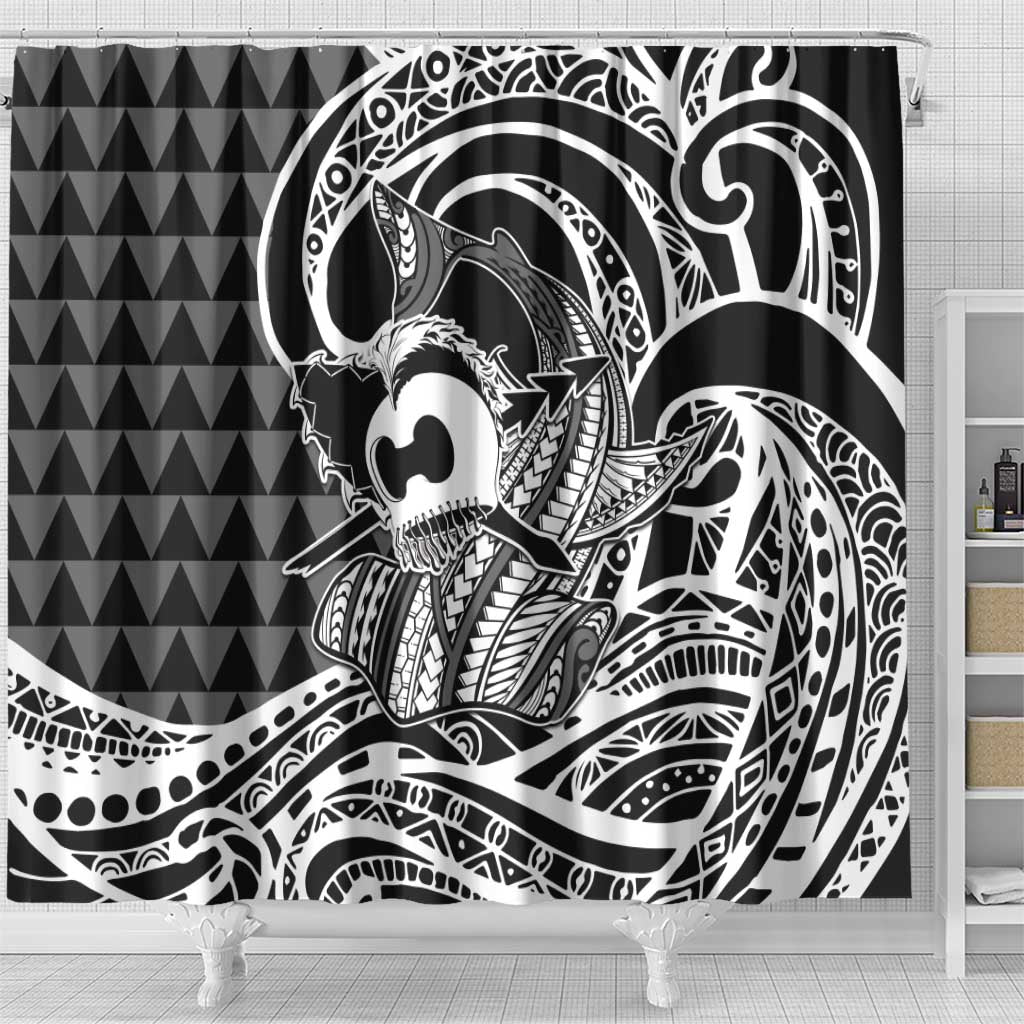 Koa Ikaika Warrior Helmet with Shark Shower Curtain Black Kakau Style LT9 - Polynesian Pride