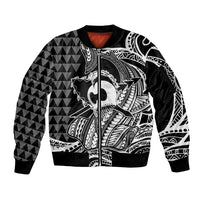 Koa Ikaika Warrior Helmet with Shark Sleeve Zip Bomber Jacket Black Kakau Style LT9 Unisex Black - Polynesian Pride