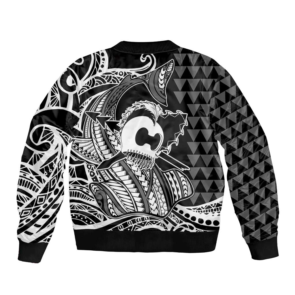 Koa Ikaika Warrior Helmet with Shark Sleeve Zip Bomber Jacket Black Kakau Style LT9 - Polynesian Pride