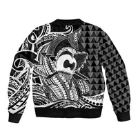 Koa Ikaika Warrior Helmet with Shark Sleeve Zip Bomber Jacket Black Kakau Style LT9 - Polynesian Pride