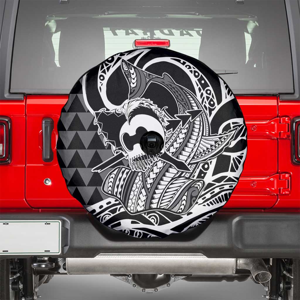 Koa Ikaika Warrior Helmet with Shark Spare Tire Cover Black Kakau Style LT9 - Polynesian Pride