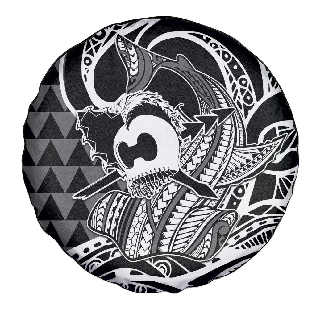 Koa Ikaika Warrior Helmet with Shark Spare Tire Cover Black Kakau Style LT9 - Polynesian Pride