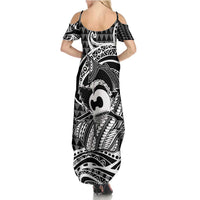 Koa Ikaika Warrior Helmet with Shark Summer Maxi Dress Black Kakau Style LT9 - Polynesian Pride