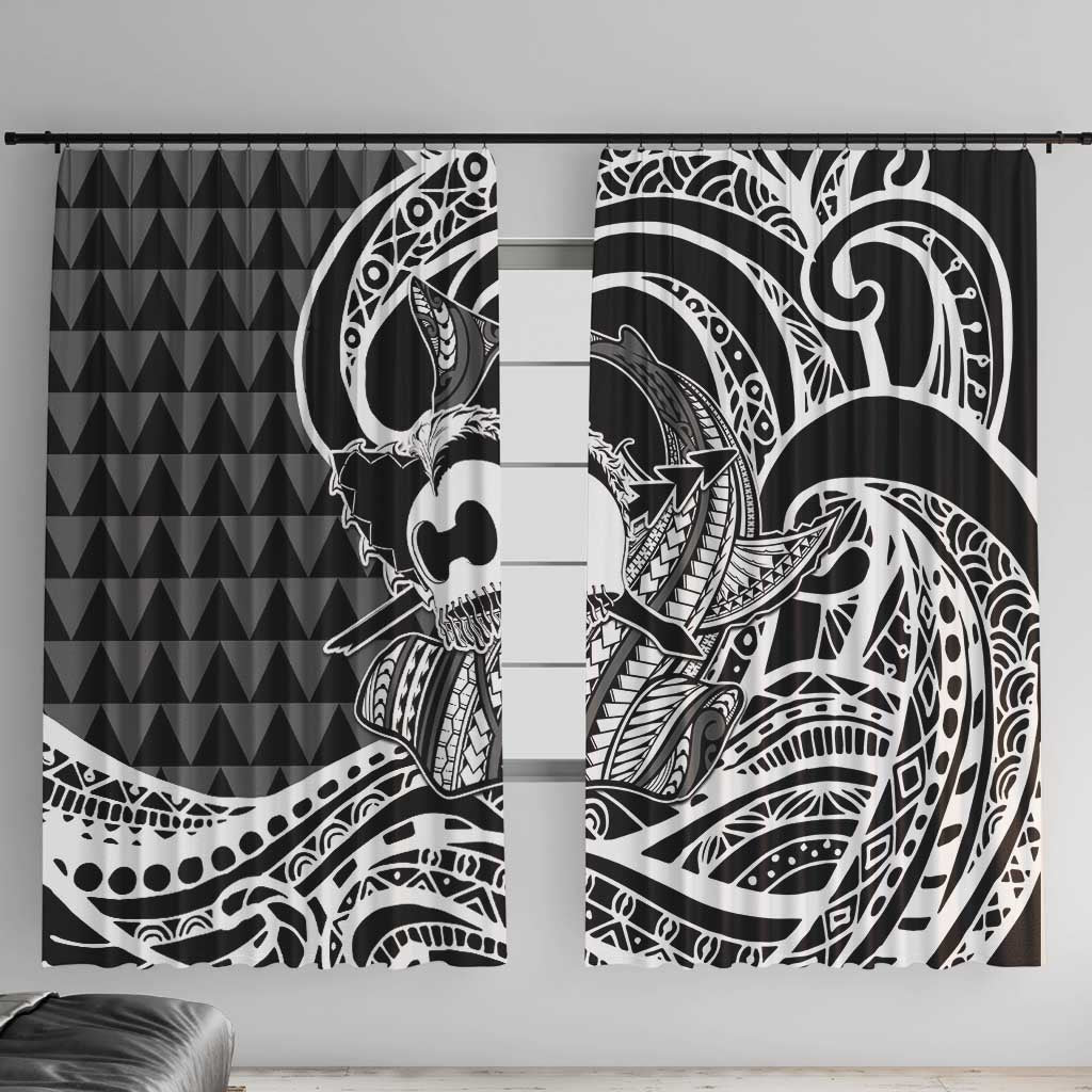 Koa Ikaika Warrior Helmet with Shark Window Curtain Black Kakau Style LT9 With Hooks Black - Polynesian Pride
