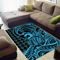 Koa Ikaika Warrior Helmet with Shark Area Rug Blue Kakau Style LT9 - Polynesian Pride
