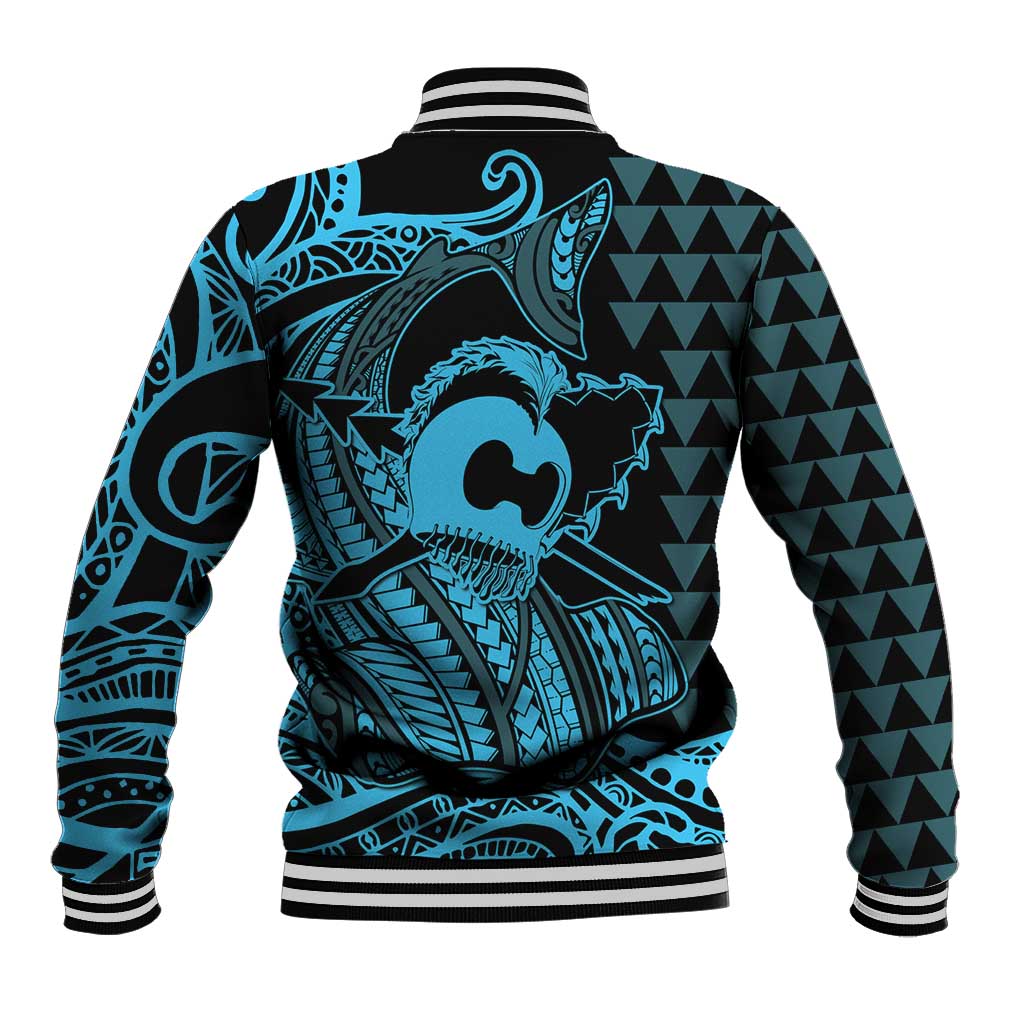 Koa Ikaika Warrior Helmet with Shark Baseball Jacket Blue Kakau Style LT9 - Polynesian Pride