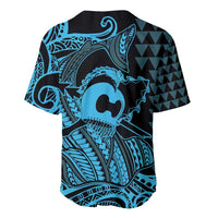 Koa Ikaika Warrior Helmet with Shark Baseball Jersey Blue Kakau Style LT9 - Polynesian Pride