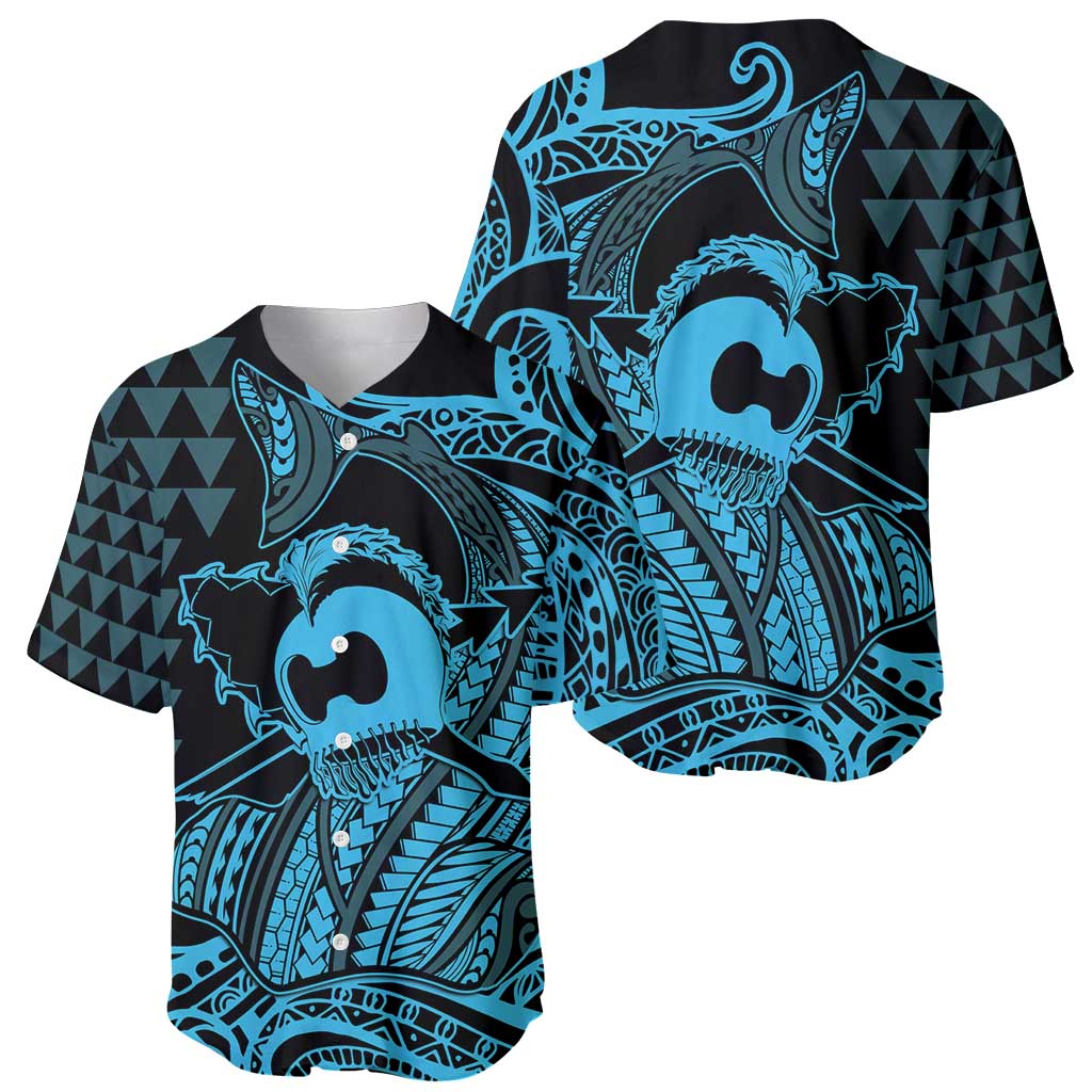 Koa Ikaika Warrior Helmet with Shark Baseball Jersey Blue Kakau Style LT9 - Polynesian Pride