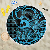 Koa Ikaika Warrior Helmet with Shark Beach Blanket Blue Kakau Style LT9 One Size 150cm Blue - Polynesian Pride