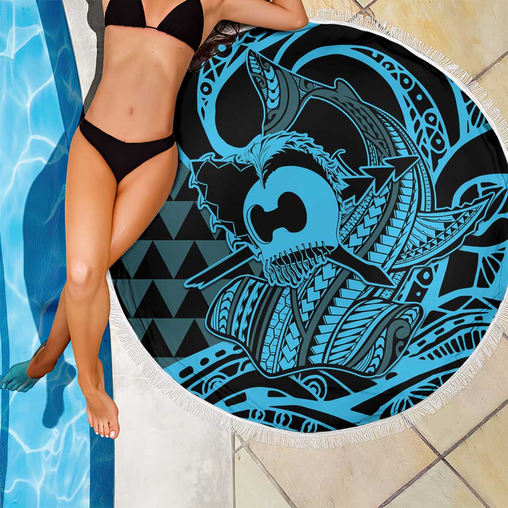 Koa Ikaika Warrior Helmet with Shark Beach Blanket Blue Kakau Style LT9 - Polynesian Pride