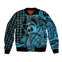 Koa Ikaika Warrior Helmet with Shark Bomber Jacket Blue Kakau Style LT9 Unisex Blue - Polynesian Pride