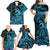 Koa Ikaika Warrior Helmet with Shark Family Matching Off Shoulder Maxi Dress and Hawaiian Shirt Blue Kakau Style