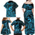 Koa Ikaika Warrior Helmet with Shark Family Matching Off Shoulder Maxi Dress and Hawaiian Shirt Blue Kakau Style