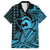 Koa Ikaika Warrior Helmet with Shark Family Matching Short Sleeve Bodycon Dress and Hawaiian Shirt Blue Kakau Style