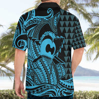 Koa Ikaika Warrior Helmet with Shark Hawaiian Shirt Blue Kakau Style LT9 - Polynesian Pride