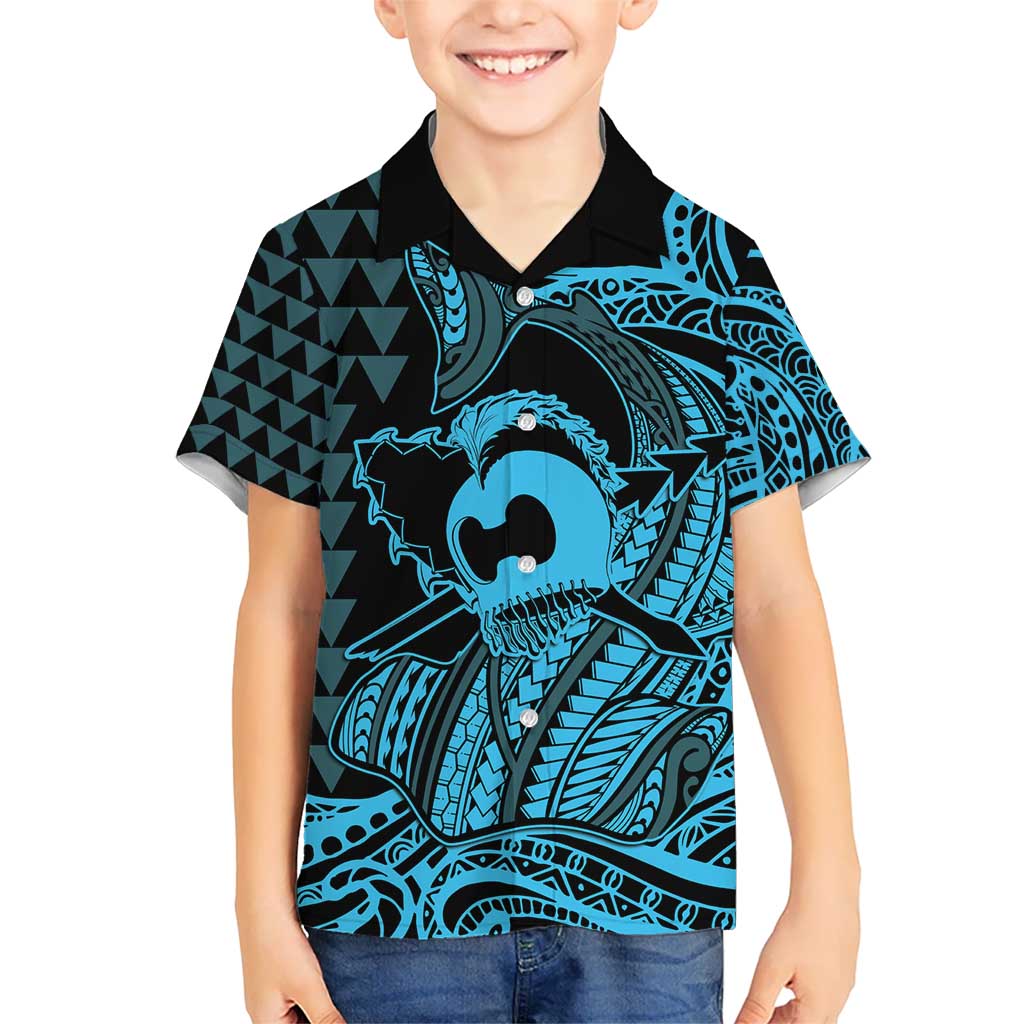 Koa Ikaika Warrior Helmet with Shark Hawaiian Shirt Blue Kakau Style LT9 - Polynesian Pride