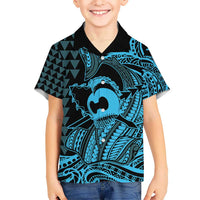 Koa Ikaika Warrior Helmet with Shark Hawaiian Shirt Blue Kakau Style LT9 - Polynesian Pride