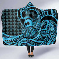 Koa Ikaika Warrior Helmet with Shark Hooded Blanket Blue Kakau Style LT9 One Size Blue - Polynesian Pride