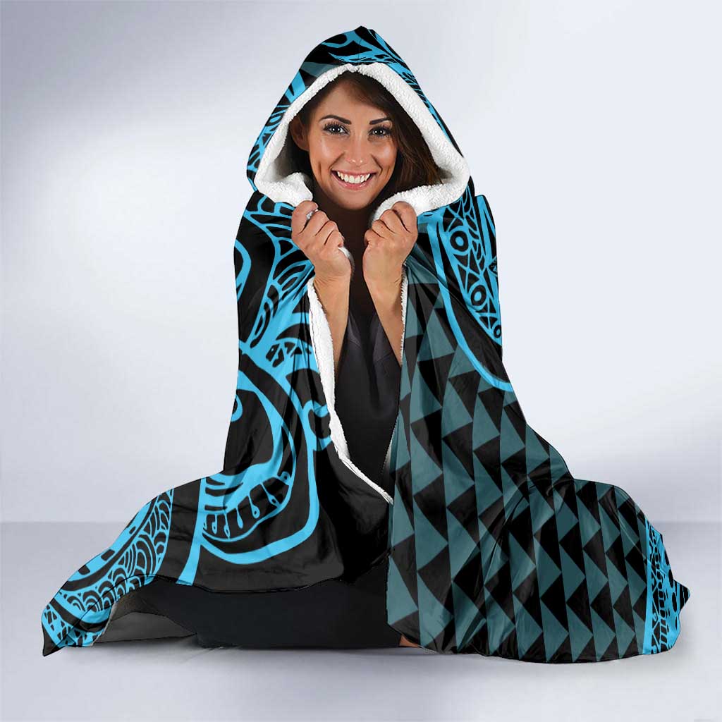 Koa Ikaika Warrior Helmet with Shark Hooded Blanket Blue Kakau Style LT9 - Polynesian Pride