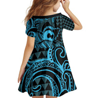 Koa Ikaika Warrior Helmet with Shark Kid Short Sleeve Dress Blue Kakau Style LT9 - Polynesian Pride