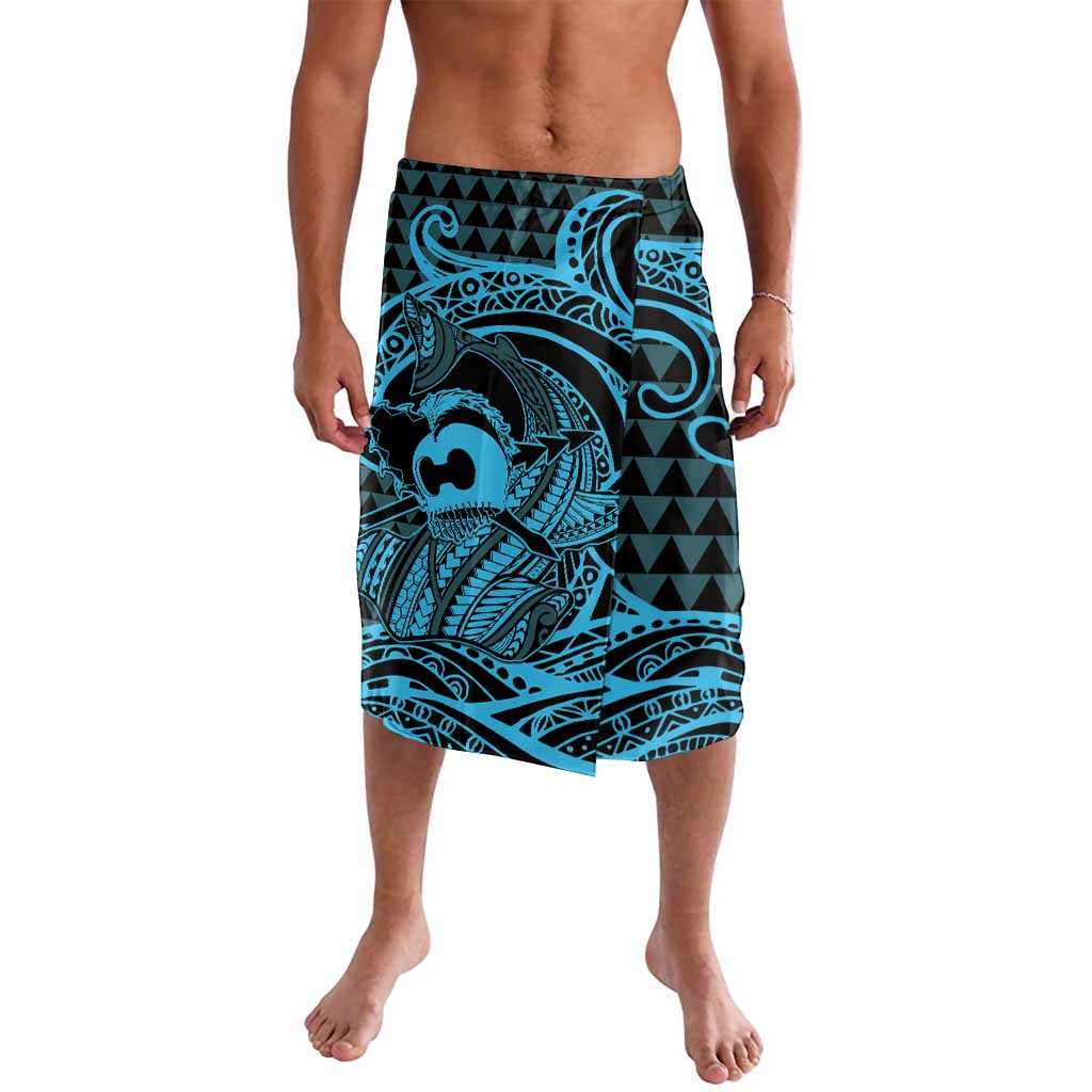 Koa Ikaika Warrior Helmet with Shark Lavalava Blue Kakau Style LT9 Blue - Polynesian Pride
