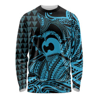 Koa Ikaika Warrior Helmet with Shark Long Sleeve Shirt Blue Kakau Style LT9 Unisex Blue - Polynesian Pride