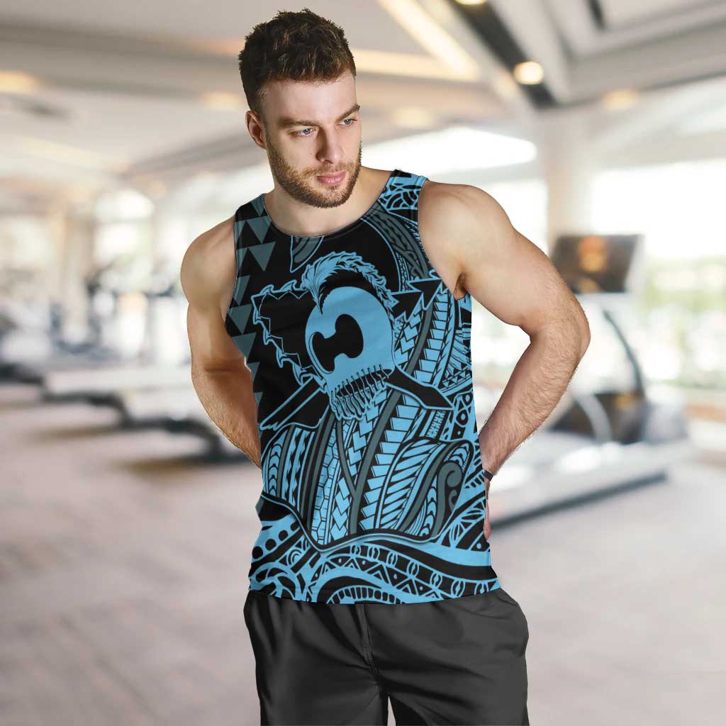 Koa Ikaika Warrior Helmet with Shark Men Tank Top Blue Kakau Style LT9 Blue - Polynesian Pride