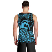 Koa Ikaika Warrior Helmet with Shark Men Tank Top Blue Kakau Style LT9 - Polynesian Pride