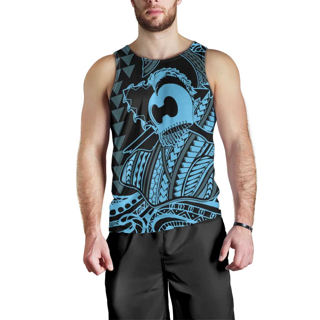 Koa Ikaika Warrior Helmet with Shark Men Tank Top Blue Kakau Style LT9 - Polynesian Pride