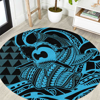 Koa Ikaika Warrior Helmet with Shark Round Carpet Blue Kakau Style LT9 Blue - Polynesian Pride