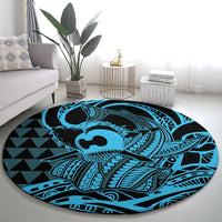 Koa Ikaika Warrior Helmet with Shark Round Carpet Blue Kakau Style LT9 - Polynesian Pride