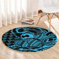 Koa Ikaika Warrior Helmet with Shark Round Carpet Blue Kakau Style LT9 - Polynesian Pride