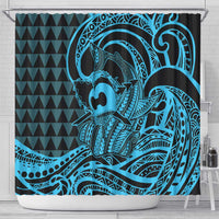 Koa Ikaika Warrior Helmet with Shark Shower Curtain Blue Kakau Style LT9 - Polynesian Pride