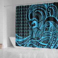 Koa Ikaika Warrior Helmet with Shark Shower Curtain Blue Kakau Style LT9 - Polynesian Pride
