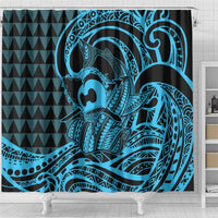 Koa Ikaika Warrior Helmet with Shark Shower Curtain Blue Kakau Style LT9 - Polynesian Pride