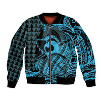 Koa Ikaika Warrior Helmet with Shark Sleeve Zip Bomber Jacket Blue Kakau Style LT9 Unisex Blue - Polynesian Pride