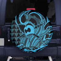 Koa Ikaika Warrior Helmet with Shark Spare Tire Cover Blue Kakau Style LT9 - Polynesian Pride