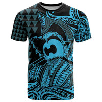 Koa Ikaika Warrior Helmet with Shark T Shirt Blue Kakau Style LT9 Blue - Polynesian Pride