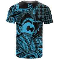 Koa Ikaika Warrior Helmet with Shark T Shirt Blue Kakau Style LT9 - Polynesian Pride