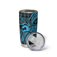 Koa Ikaika Warrior Helmet with Shark Tumbler Cup Blue Kakau Style LT9 - Polynesian Pride