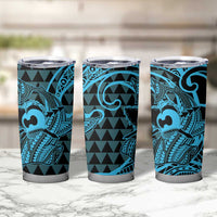 Koa Ikaika Warrior Helmet with Shark Tumbler Cup Blue Kakau Style LT9 - Polynesian Pride