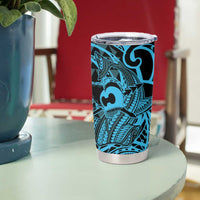 Koa Ikaika Warrior Helmet with Shark Tumbler Cup Blue Kakau Style LT9 - Polynesian Pride