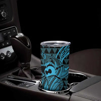 Koa Ikaika Warrior Helmet with Shark Tumbler Cup Blue Kakau Style LT9 - Polynesian Pride